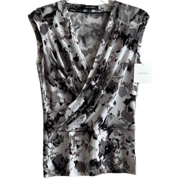 Ellen Tracy Whit Black Sleeveless  Faux Wrap Top, S - Picture 1 of 7